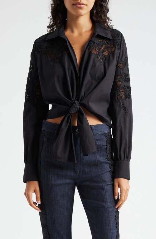 Shop Cinq À Sept Marianna Mesh Embroidered Button-up Shirt In Black