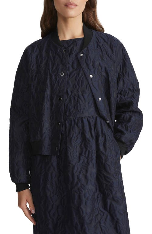 Lafayette 148 New York Floral Jacquard Cotton & Silk Blend Bomber Jacket in Midnight Blue at Nordstrom, Size Small