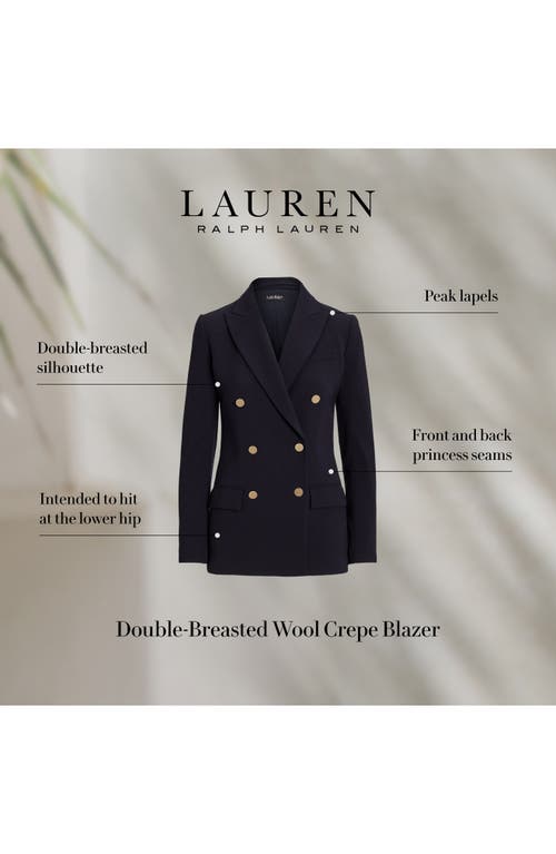 Shop Lauren Ralph Lauren Double Breasted Stretch Wool Crepe Blazer In Lauren Navy