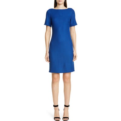 St. John Collection Gridded Texture Knit Sheath Dress, Blue