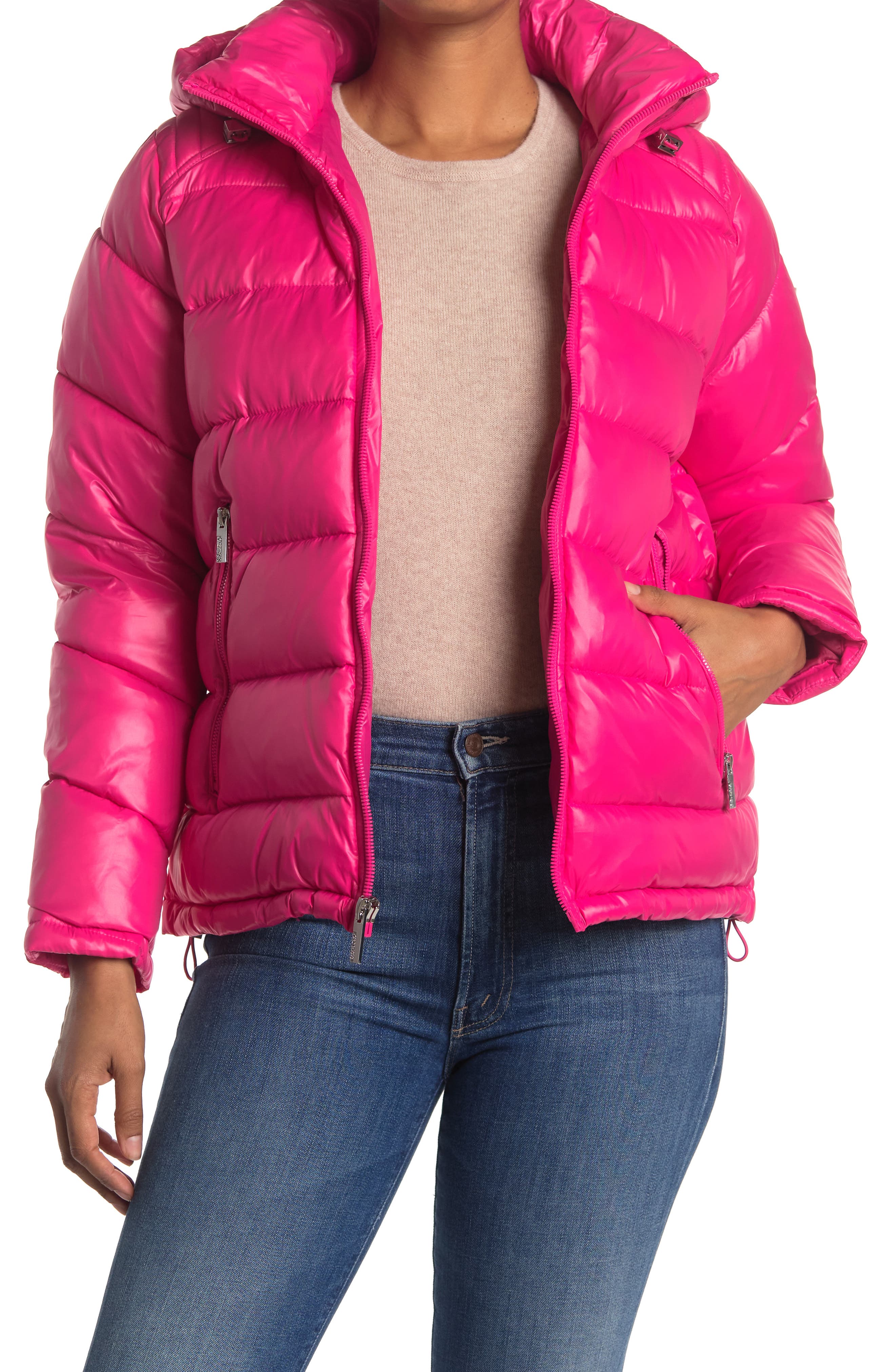 guess pink puffer jacket