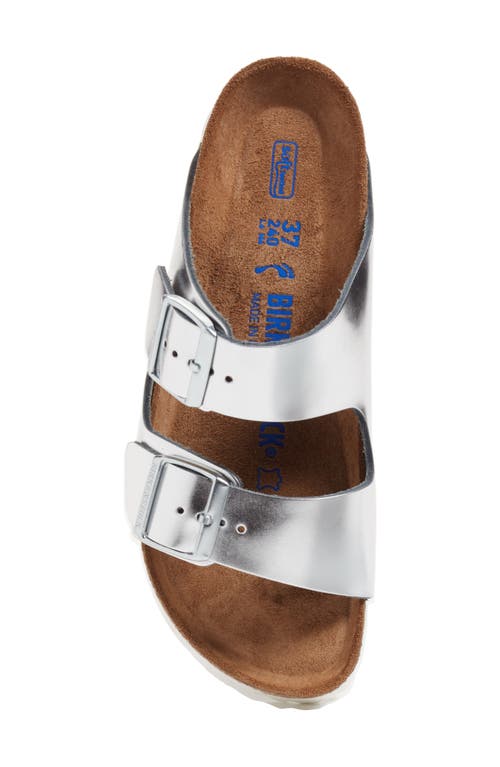 Shop Birkenstock Soft Slide Sandal In Metallic Silver Leather