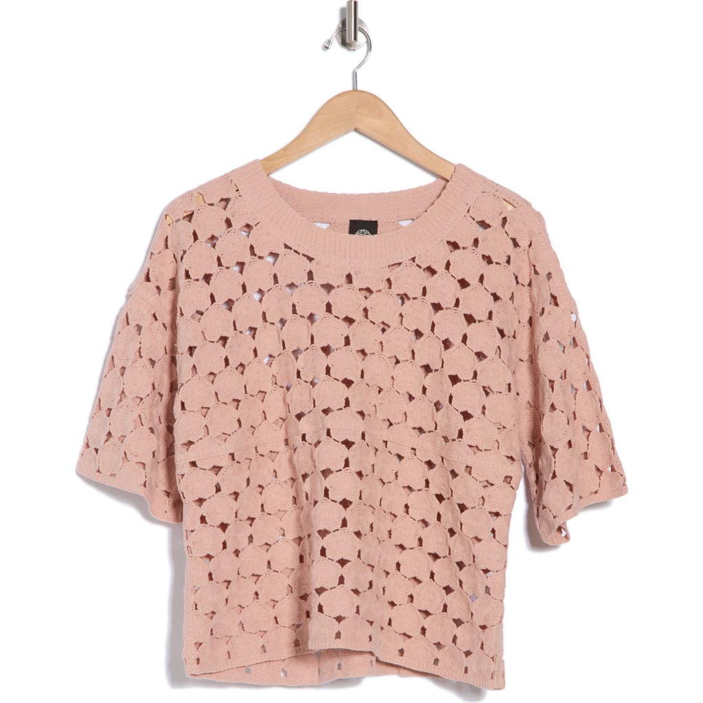 Bobeau Floral Crochet Short Sleeve Top In Vintage Rose
