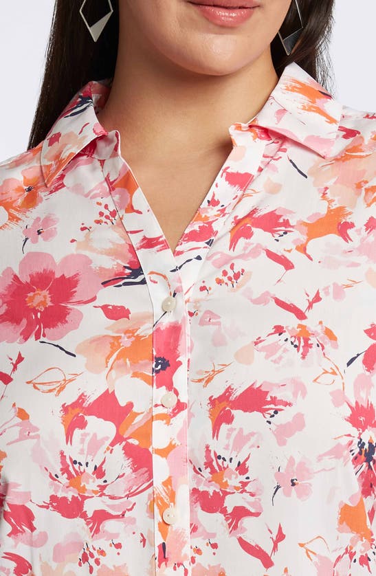 Shop Foxcroft Mary Floral Cotton Button-up Shirt In Pink Multi