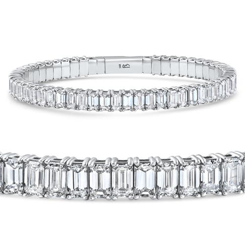 Bliss Diamond 16ct Emerald Diamond Tennis Flexible Bangle Bracelet 14k White Gold Lab Grown In 14k White Gold