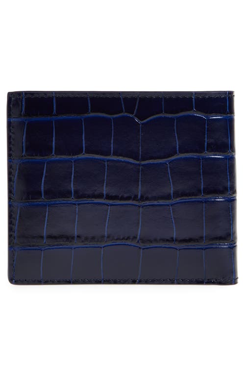 Shop Tom Ford T-line Croc Embossed Leather Bifold Wallet In Royal Blue