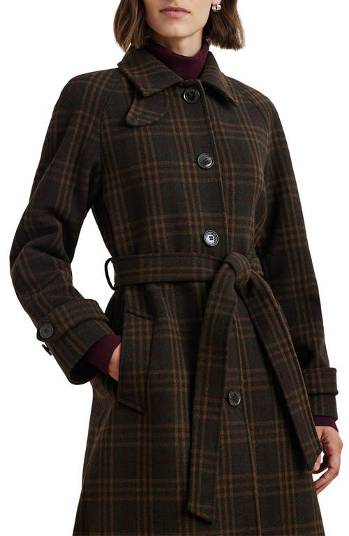 Shop Lauren Ralph Lauren Plaid Wool Blend Maxi Trench Coat In Brown Plaid