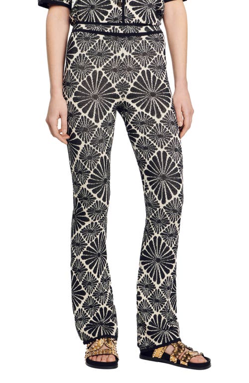 sandro Pyramide Jacquard Straight Leg Pants Ecru /Black at Nordstrom,