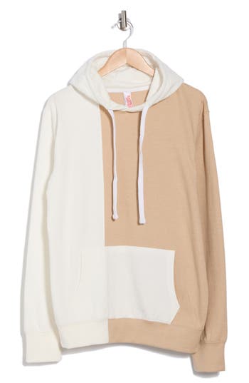 Fleece Factory Split Hoodie In Tan/off White