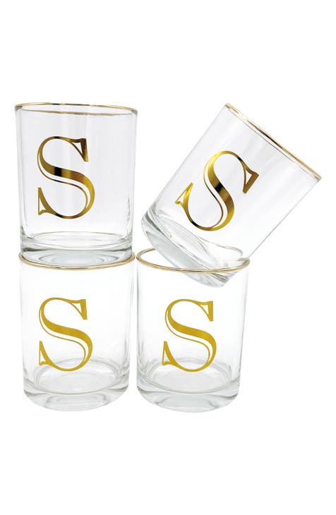 Set of 4 Monogram Rocks Glasses