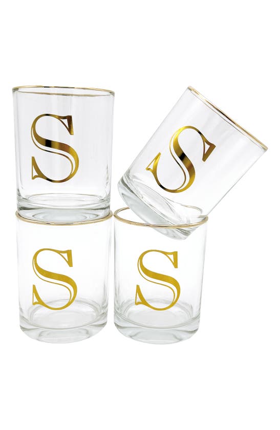 Tmd Holdings Set Of 4 Monogram Rocks Glasses In Transparent