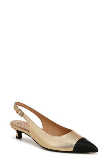 Naturalizer Gazing Kitten Heel Slingbacks In Dark Gold Faux Leather