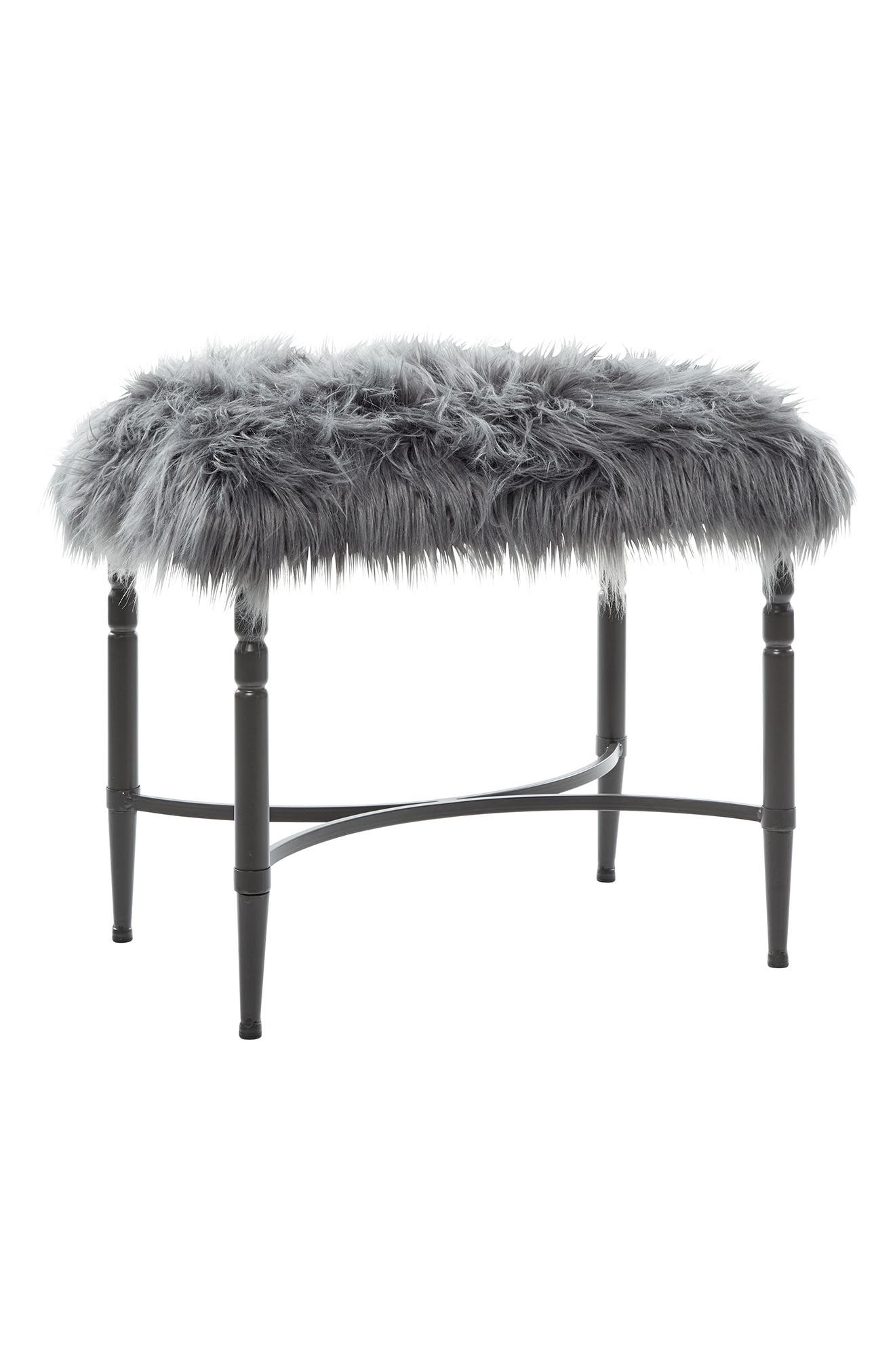 Willow Row Gray/silver Faux Fur Stool In Grey