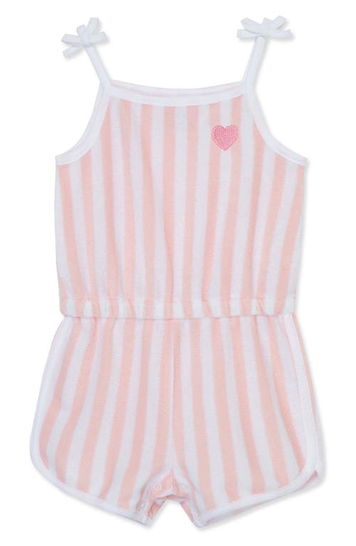 Shop Little Me Heart Stripe Terry Romper In Pink
