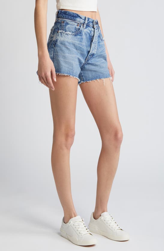 Shop Moussy Dalemere Denim Cutoff Shorts In Blue