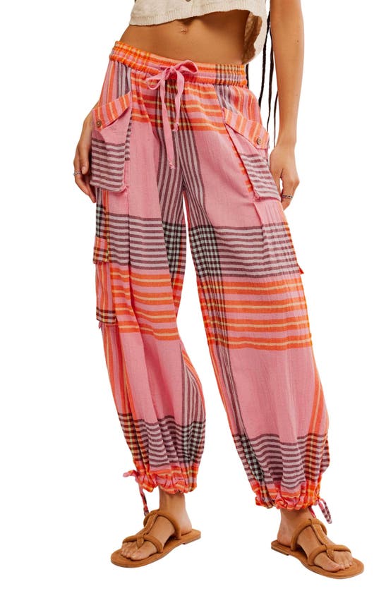 Free People Crafted Plaid Cargo Pants In Pink Combo