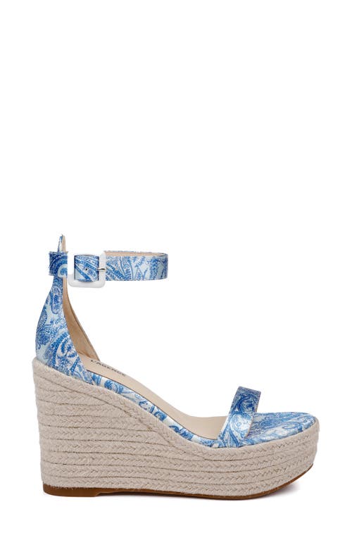 Shop L Agence L'agence Avice Ankle Strap Espadrille Platform Wedge Sandal In Blue/ivory