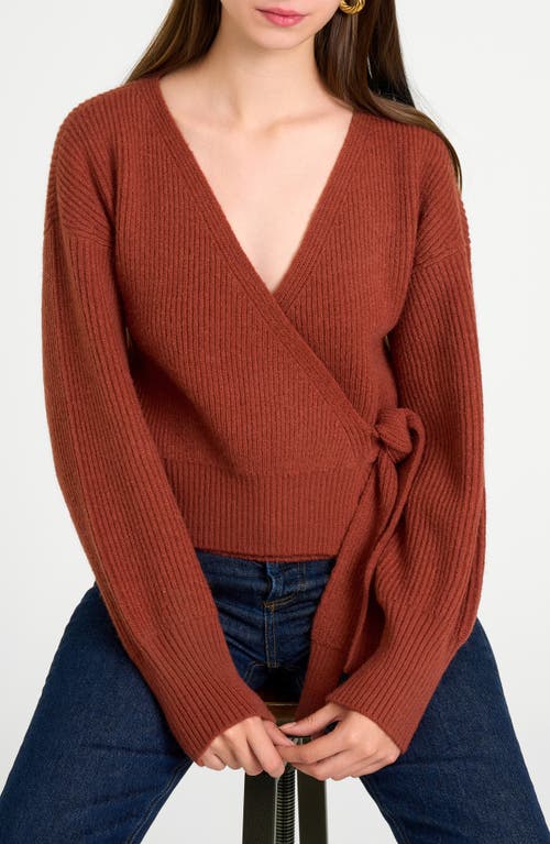 Shop Wayf Terri Bouclé Rib Wrap Sweater In Burnt Sienna
