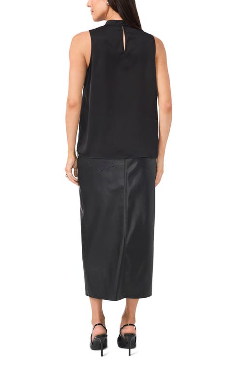 Shop Vince Camuto Beaded Mock Neck Sleeveless Hammered Satin Top In Rich Black