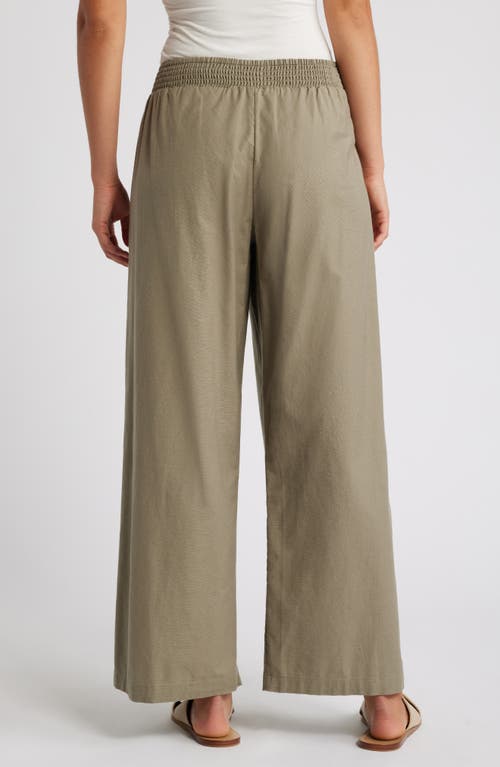 Shop Beachlunchlounge Florencia Tie Waist Wide Leg Cotton & Linen Pants In Laurel Lagoon