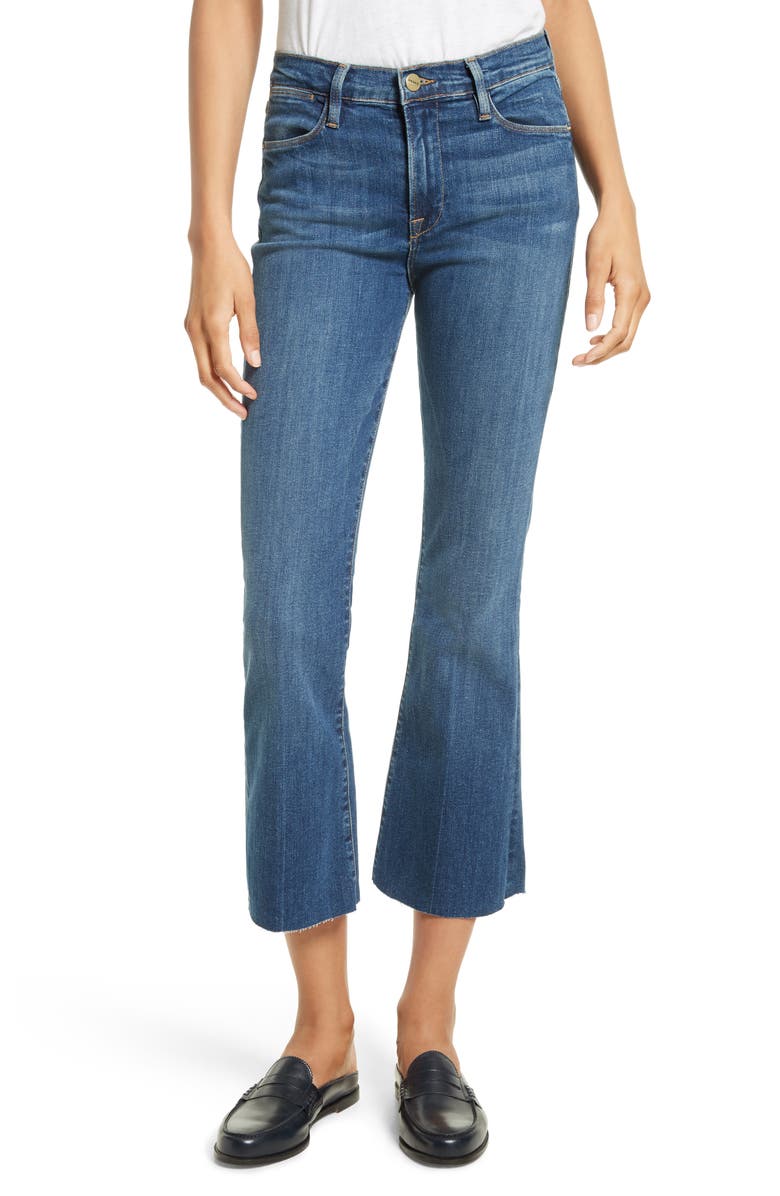 FRAME Le High Flare Raw Edge High Waist Crop Jeans (Neosho) | Nordstrom