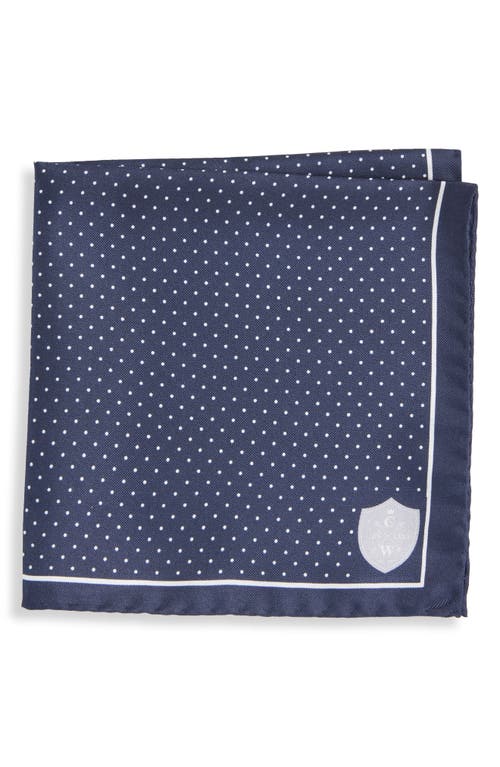 CLIFTON WILSON Polka Dot Silk Pocket Square in Navy 