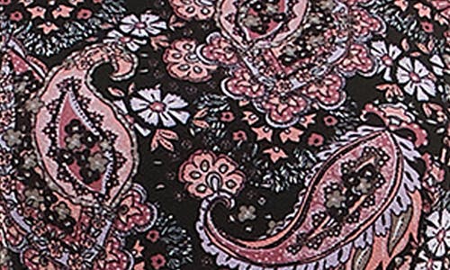 Nina Leonard Scoop Neck Jersey Midi Dress In Black/dusty Rose Multi