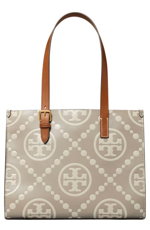 Tory Burch Small T Monogram Contrast Embossed Tote In Brown