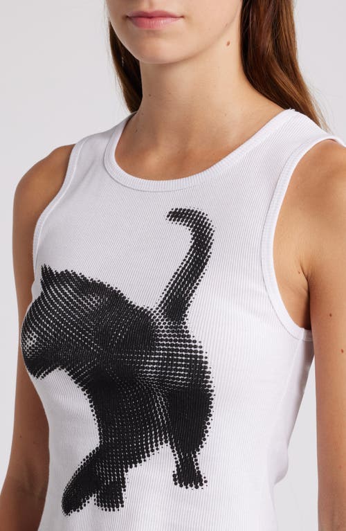 Shop Golden Hour Black Cat Cotton Rib Graphic Tank In Washed Bright White