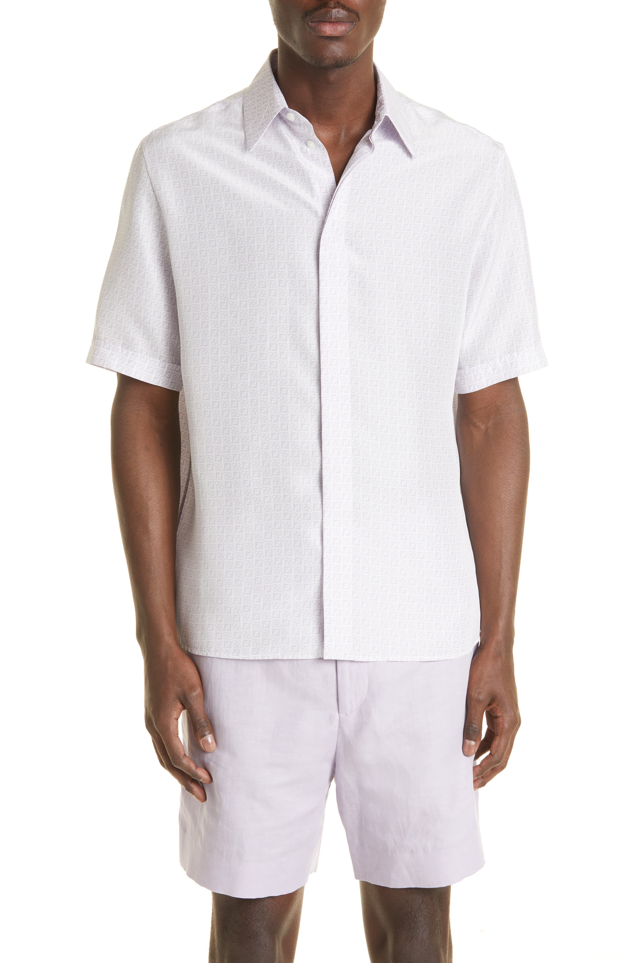 Fendi Karligraphy Button-Up Silk Shirt in Lilac