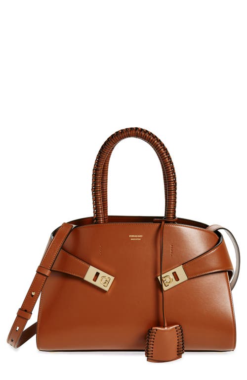 Small Hug Leather Top Handle Bag in New Cognac