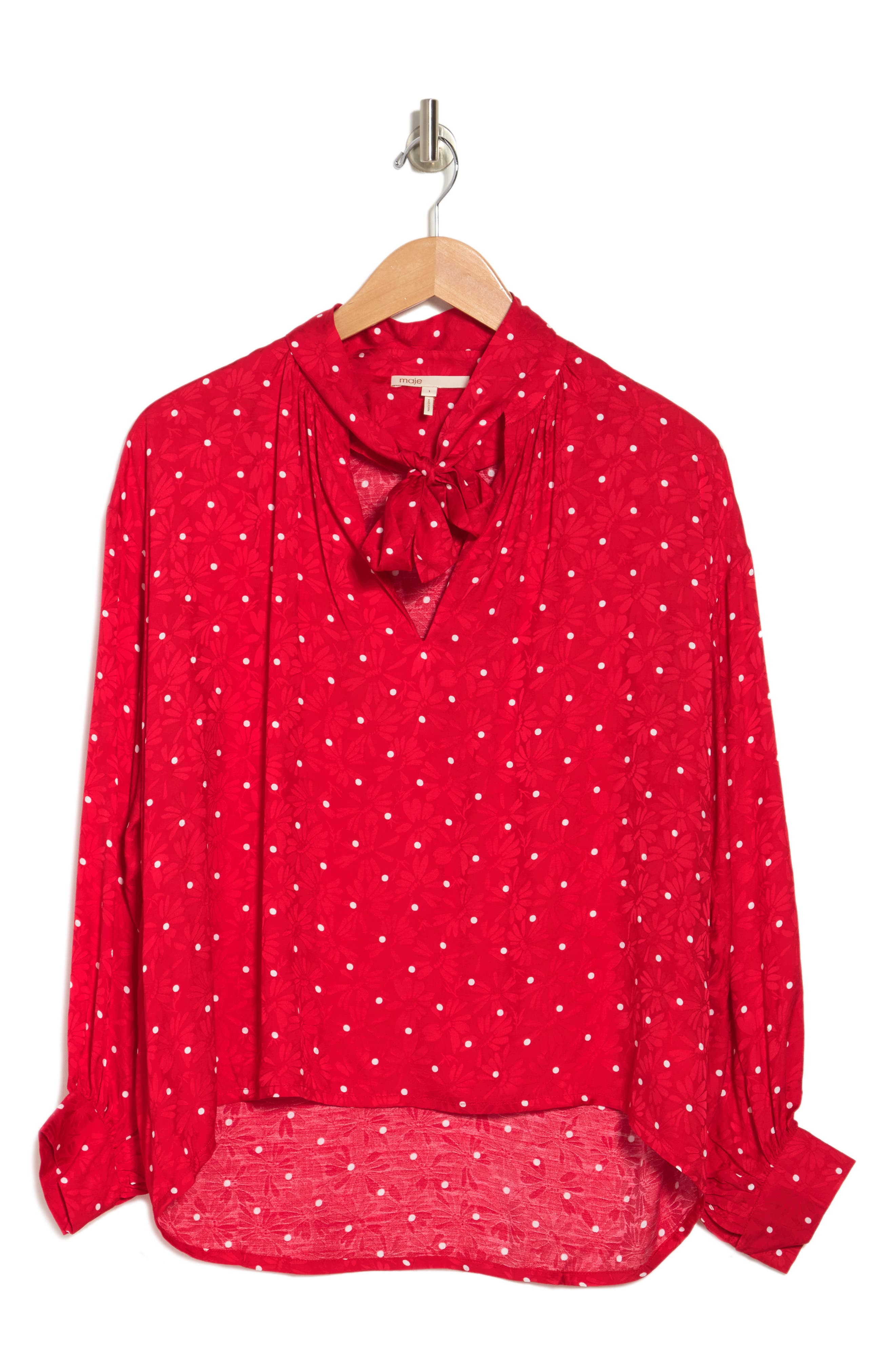 maje Tie Neck Floral Polka Dot Blouse 