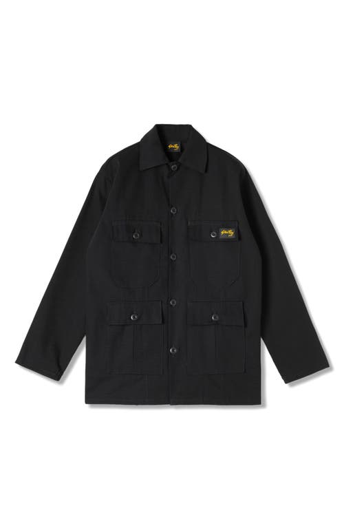 Shop Stan Ray Button-up Cotton Ripstop Work Jacket In Black Rip Stop