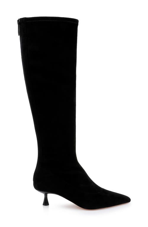 Shop L Agence L'agence Emilie Pointed Toe Kitten Heel Knee High Boot In Black Suede