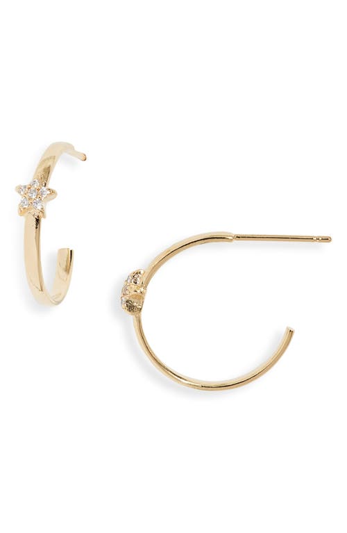 Single Cubic Zirconia Star Hoop Earrings in Gold