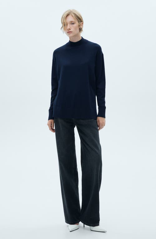 Shop Mango Perkins Mock Neck Sweater In Dark Navy