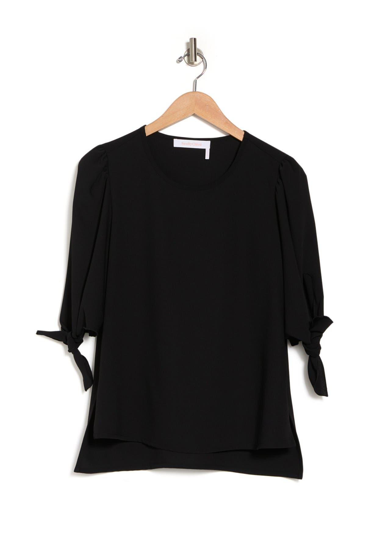See By Chloé Woven Tie Sleeve Blouse In Black
