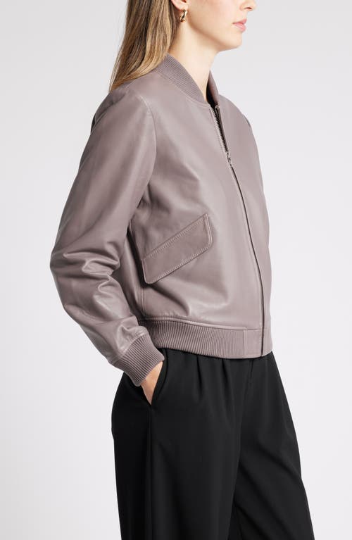 Shop Nordstrom Leather Bomber Jacket In Grey Plum