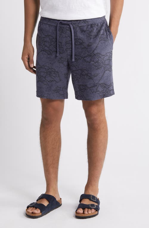 Shop Treasure & Bond Floral Terry Cloth Jacquard Shorts In Navy India Ink Line Floral