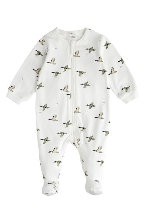 FIRSTS BY PETIT LEM FIRSTS BY PETIT LEM MALLARD PRINT ONE PIECE COTTON FOOTIE PAJAMAS 