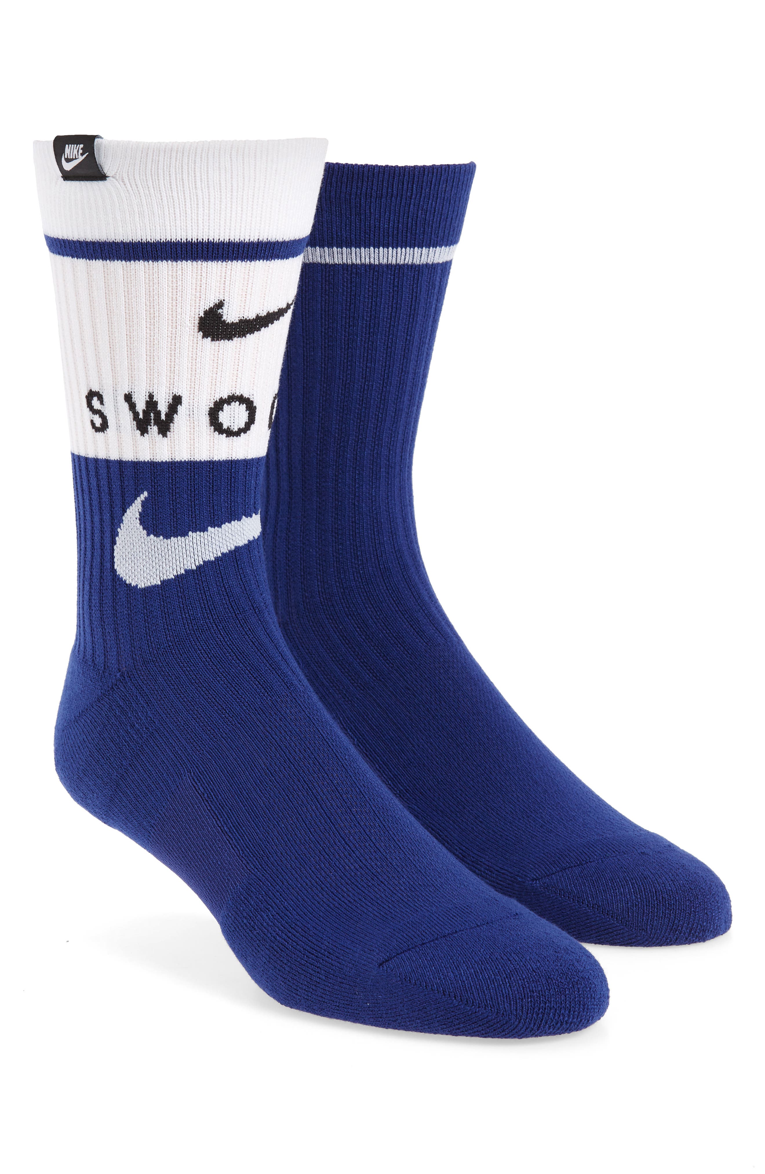 white nike socks with blue swoosh
