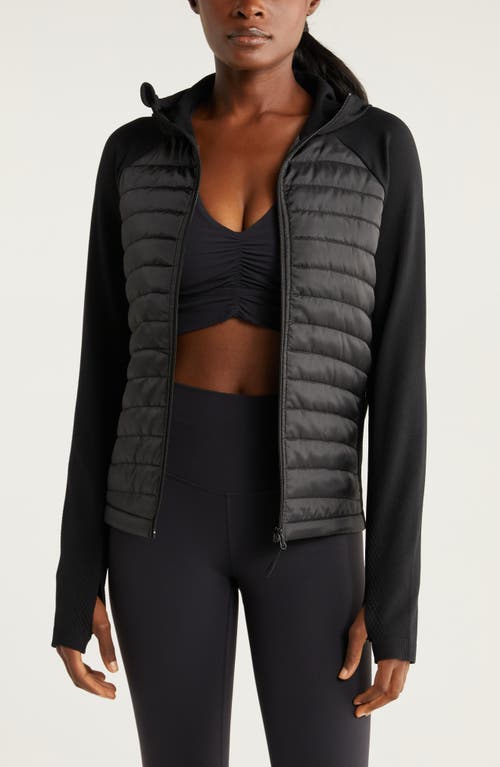 Shop Zella Seamless Mixed Media Puffer Jacket In Black