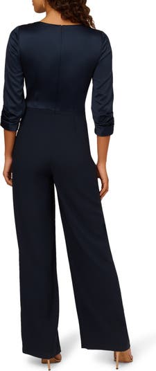 Adrianna Papell Belted Wide Leg Satin Crepe Jumpsuit Nordstrom