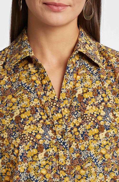 Shop Foxcroft Mary Ditsy Floral Button-up Shirt In Multi Yellow