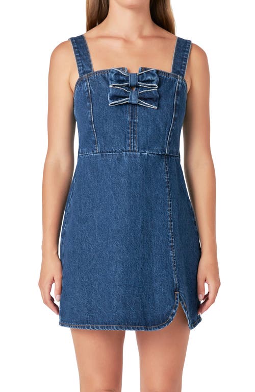 Shop Endless Rose Rhinestone Bow Trim Denim Minidress In Blue