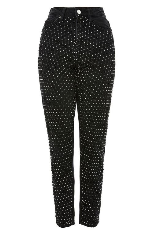 Shop Topshop Limited Edition Diamante Fishnet Mom Jeans In Black