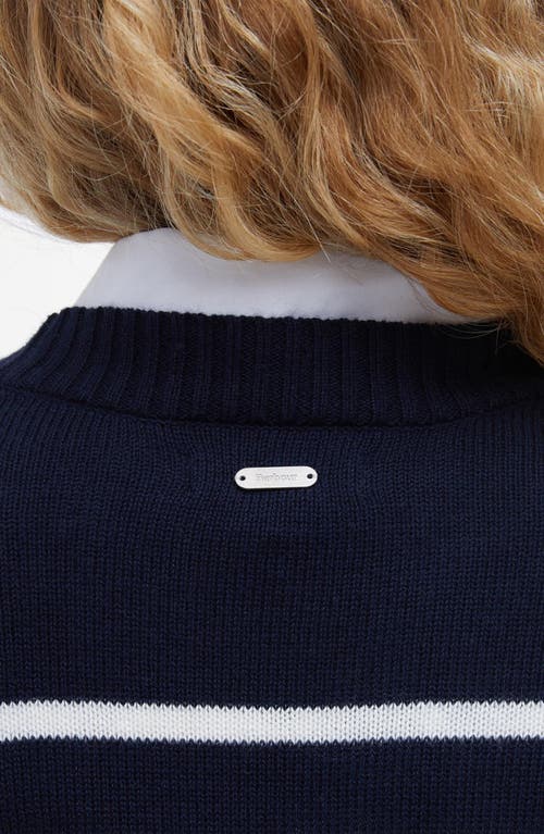 Shop Barbour Emery Stripe Crop Cotton & Cashmere Sweater In Navy/cloud