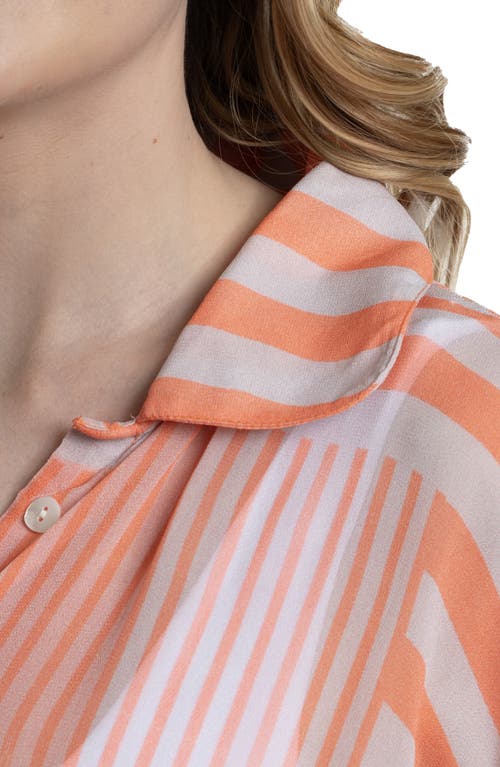 Saachi Sheer Oversize Stripe Cover-up Shirt In Orange