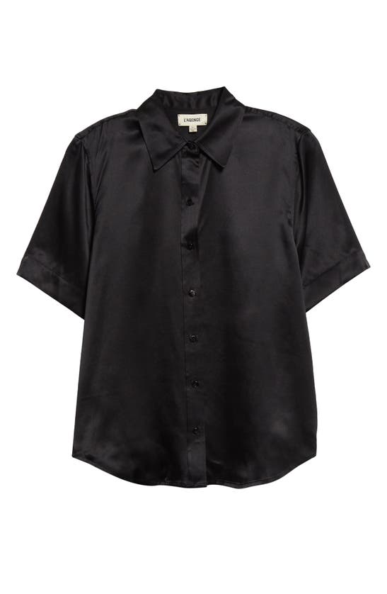 Shop L Agence Elah Short Sleeve Silk Shirt In Black