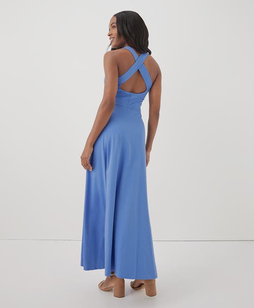 Shop Pact Organic Fit & Flare Open Back Maxi Dress In Wedgewood